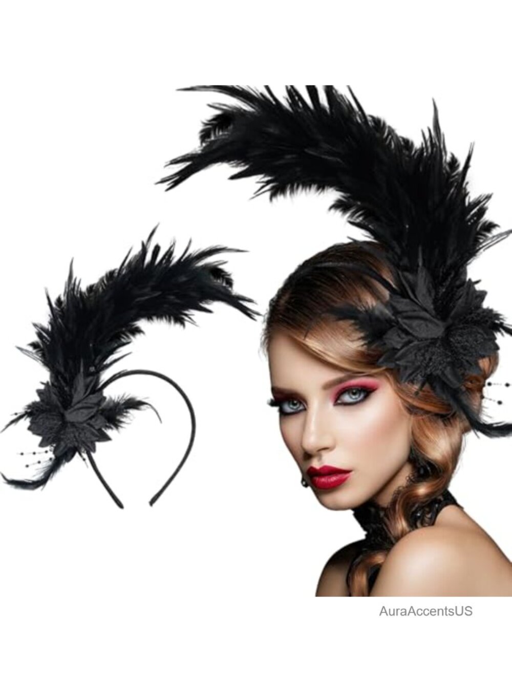Feather Fascinator Headband 1920s Gatsby Tea Party Hair Accessory